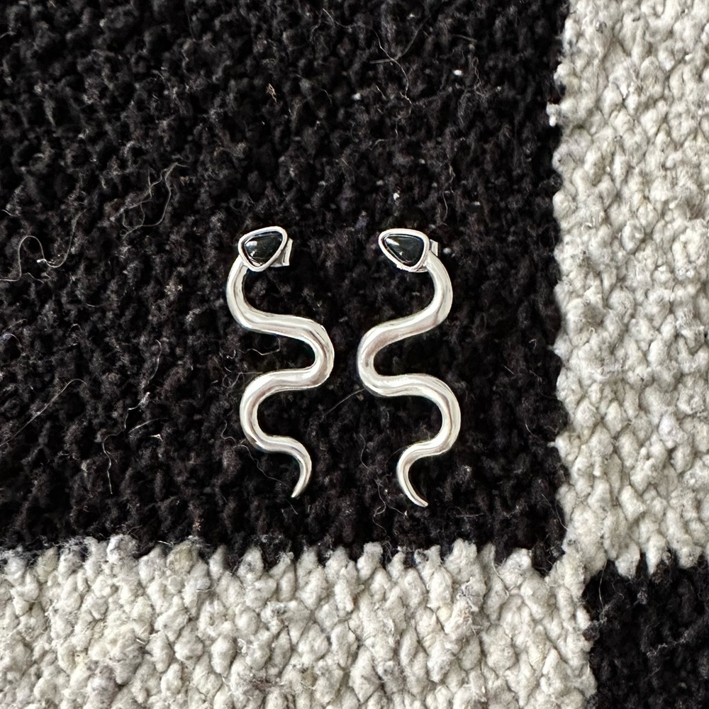 Sterling Silver Snake Earrings View 3
